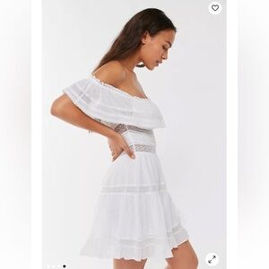 Rahi Cottagecore ruffle lace panel mini dress